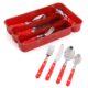 The Christmas Boutique 24 Piece Casual Living Stainless Steel Red Handle Flatware Set with Silverware Caddy