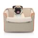 Precious Tails Collapsible Pet Booster Car Seat Box with Plush Fleece Cover, Cushion Insert and Foam Padded Panel - Foldable Carseat for Small Pet Dogs and Puppies Under 20 lbs, Khaki